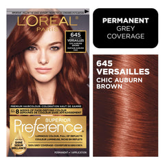 L'Oreal Paris Superior Preference chic auburn brown 6AB bottle pour with fade-defying color.