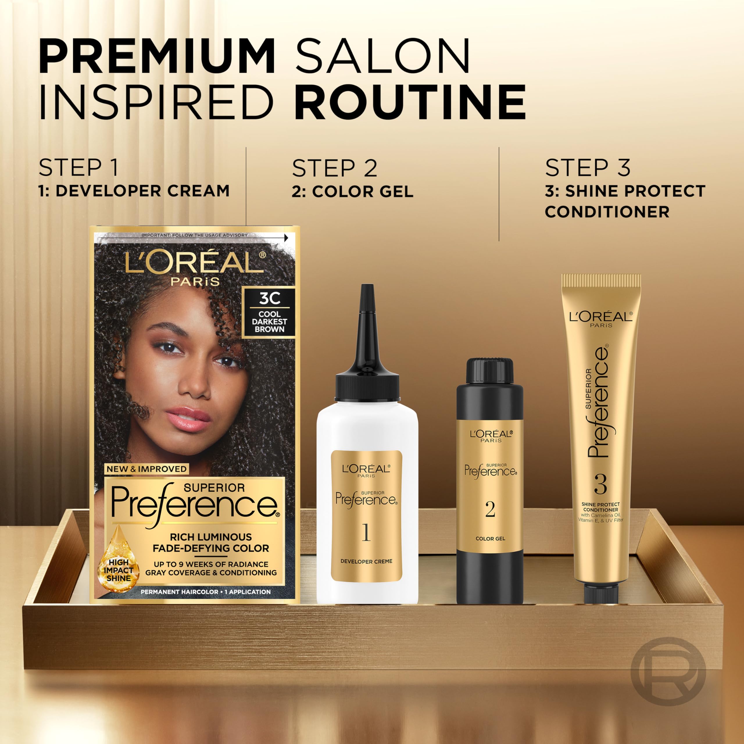 L'Oreal Paris Superior Preference developer crème supports consistent mixing and results.