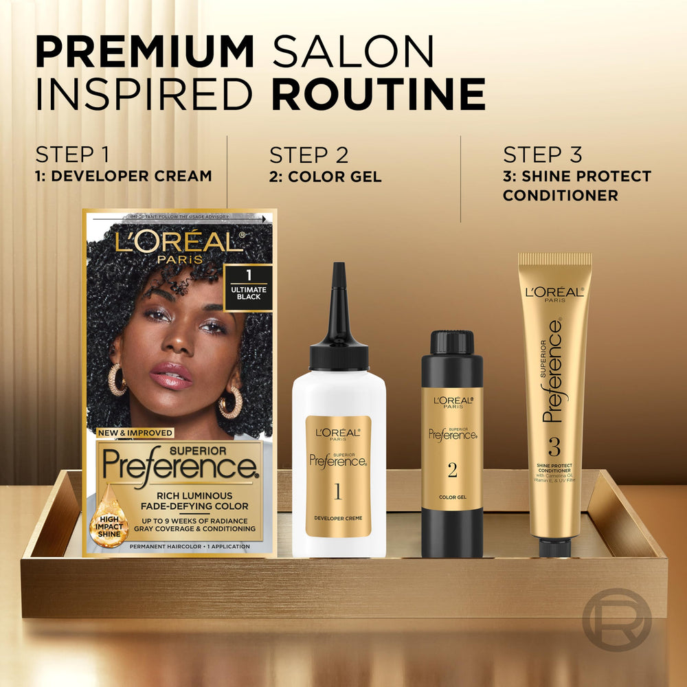 L'Oreal Paris Superior Preference Ultimate Black 1 developer creme bottle for smooth development