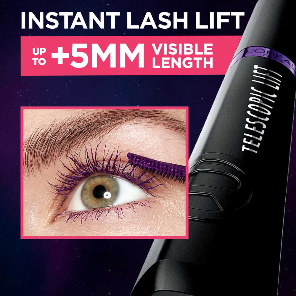 L'Oreal Paris Telescopic Lift eye-shot featuring Galactic Purple for defined eyes.