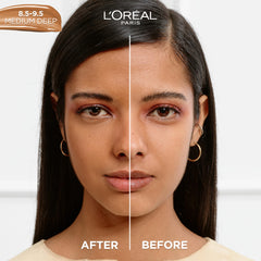 L'Oreal Paris True Match Nude Hyaluronic Serum Foundation closeup label highlights 1% hyaluronic acid