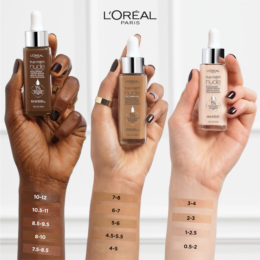L'Oreal Paris True Match Nude Hyaluronic Serum on skin delivers a fresh, plump glow