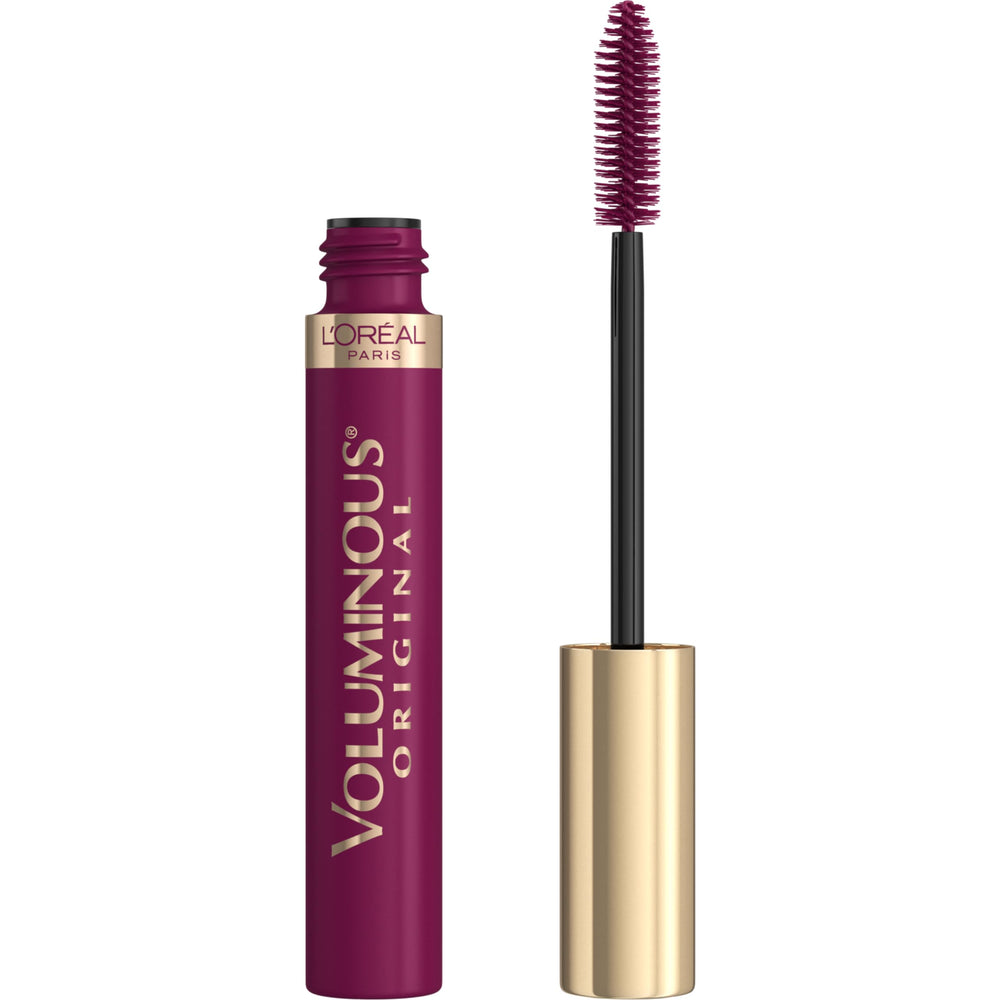 L'Oreal Paris Voluminous Original Mascara bottle in burgundy for dramatic, long-lasting lashes.