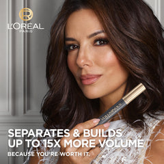 L’Oréal Paris Voluminous Original Mascara brush close-up, even separation with no clumps.