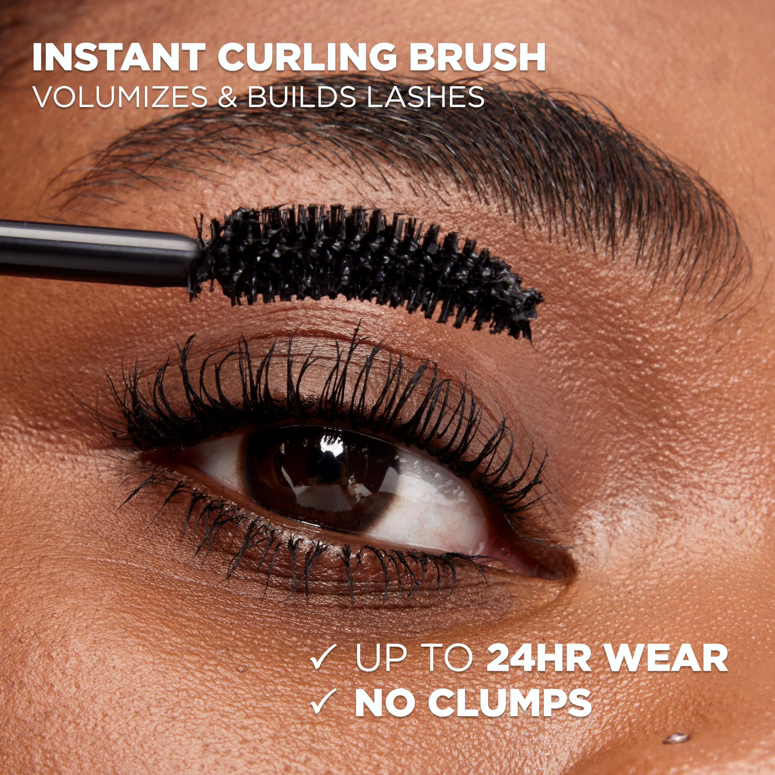 L'Oreal Paris Voluminous Original Mascara after application with thick, curled lashes