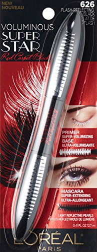 L'Oreal Paris Voluminous Superstar mascara brush image highlights curved brush for lift and extension.