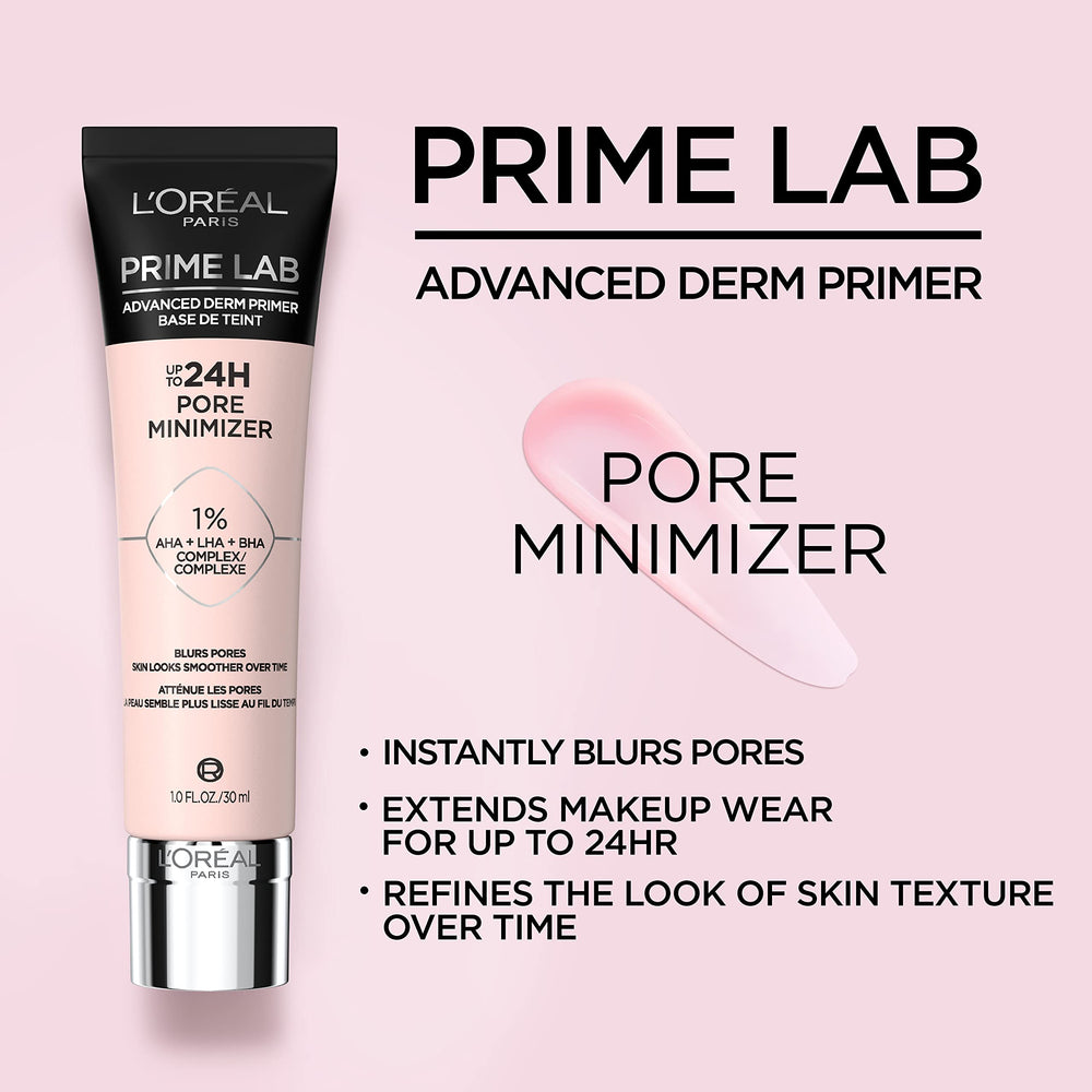 L’Oréal Paris Prime Lab texture-refine close-up indicating even-looking skin after primer.