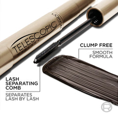 L’Oréal Paris Telescopic carbon black pigments deliver bold jet-black lashes.