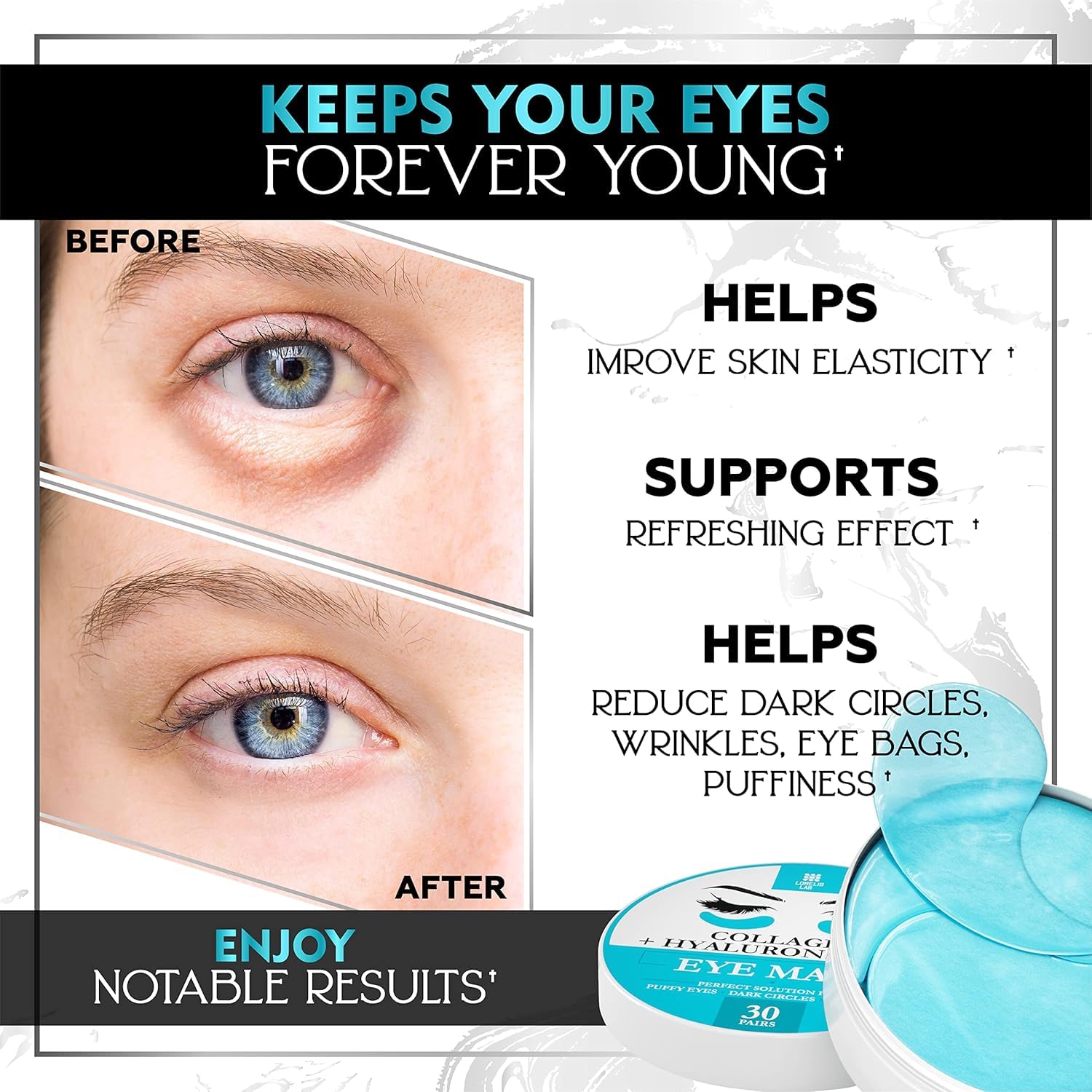 Lorelis Lab caffeine boost — energizing feel to awaken tired-looking eyes.