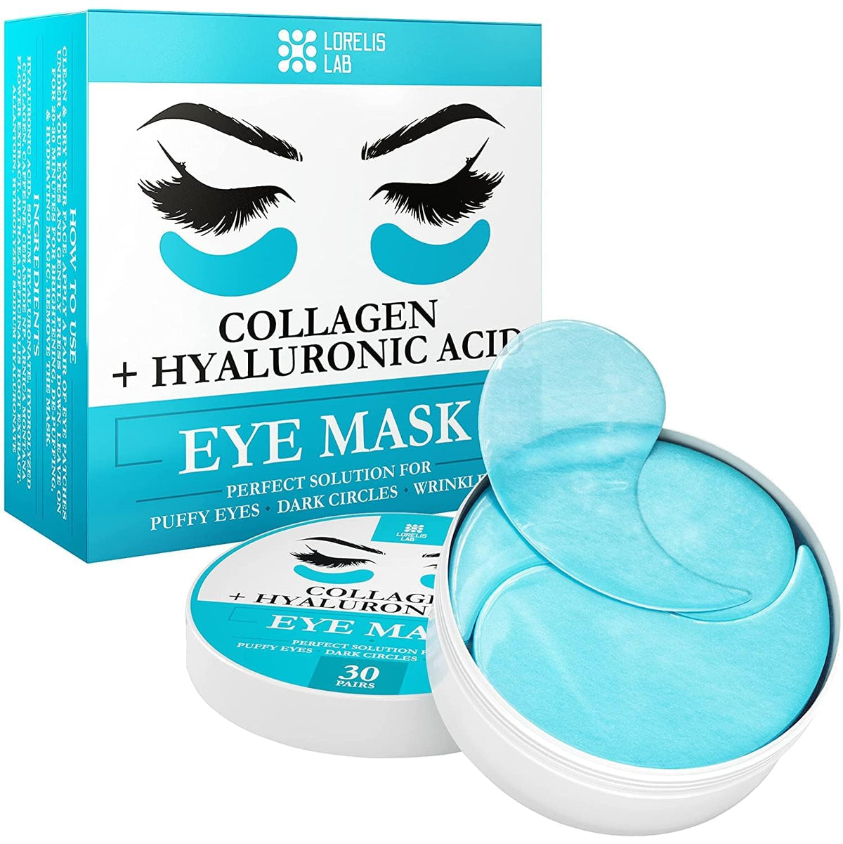 Lorelis Lab under eye patches packs — soothing gel pads for refreshed-looking eyes.