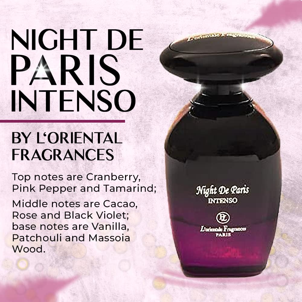 LOrientale Fragrances Night De Paris Intenso vanity display emphasizes timeless elegance.