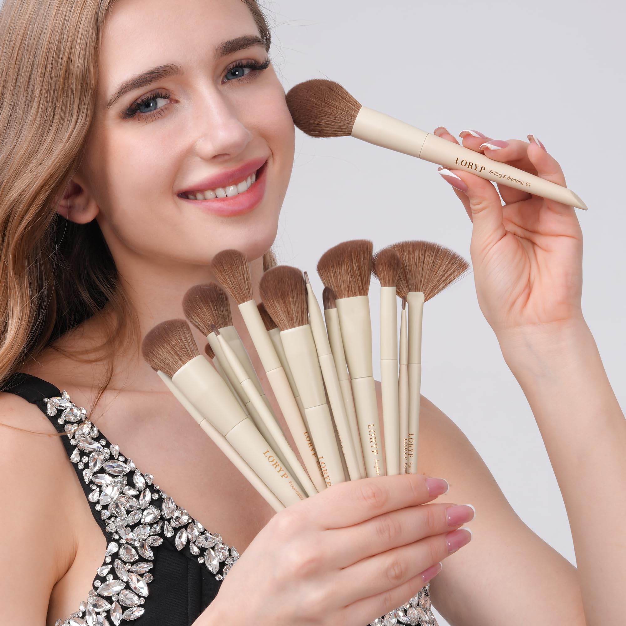 LORYP face and eye brushes labeled with numbers for beginners' learning