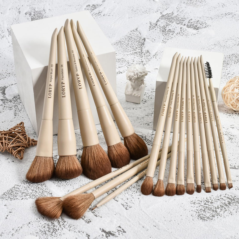 LORYP khaki-hued brushes display elevating vanity organization and display