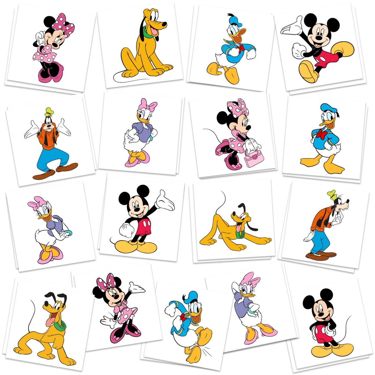 Losei Mickey tattoos collection featuring 34 designs for kids' party favors and goody bags.