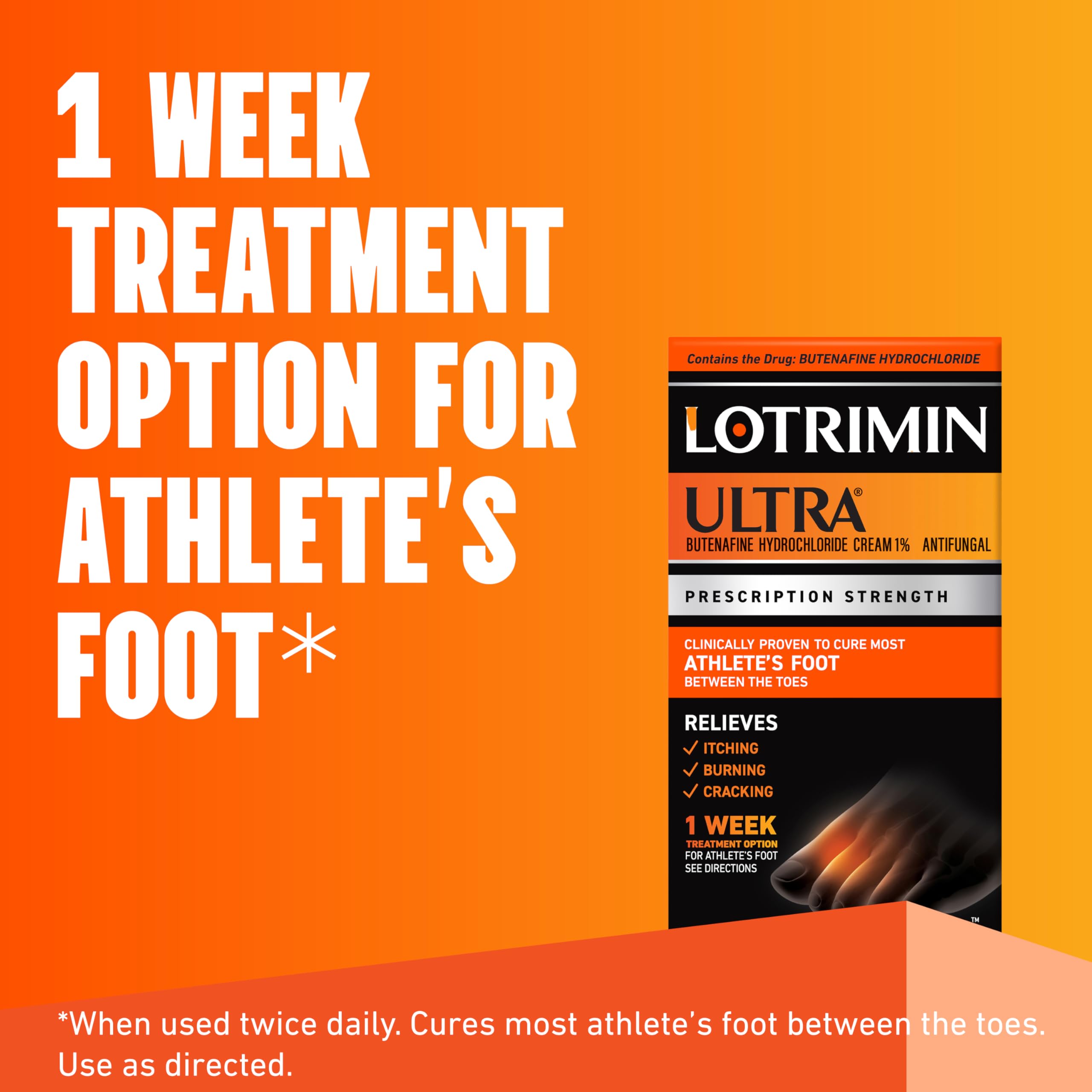 Cream texture of Lotrimin Ultra on fingertip, brand offering fast-absorbing, non-greasy relief