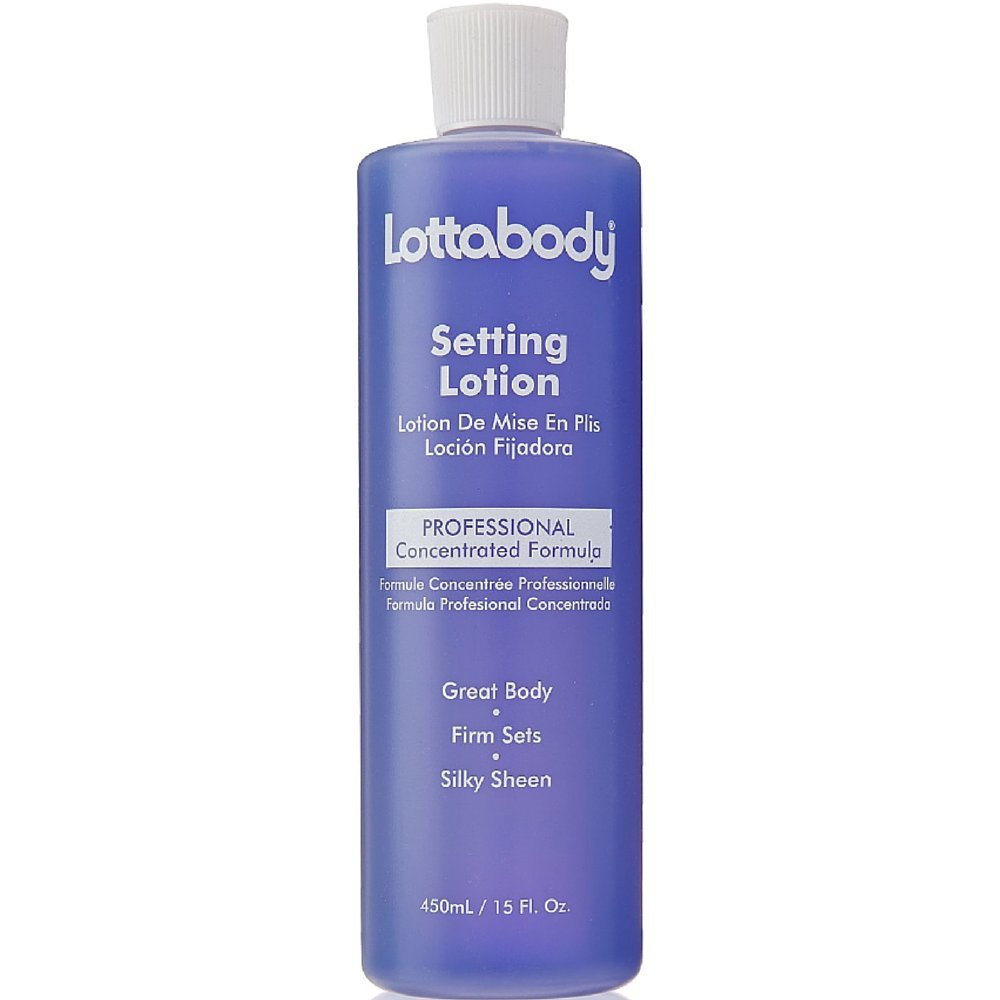 Lottabody Setting Lotion bottle shows glossy shine for sleek, polished hair