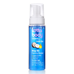 Lottabody Wrap Me mousse bottle shows anti-frizz benefits for curls