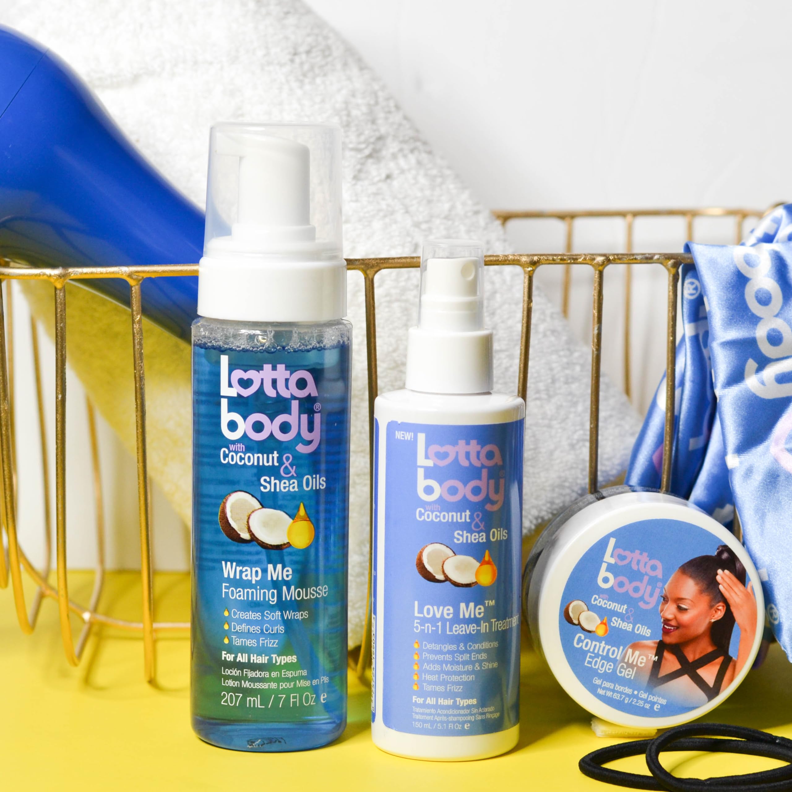Lottabody Wrap Me demonstrates frizz control on flyaway hair