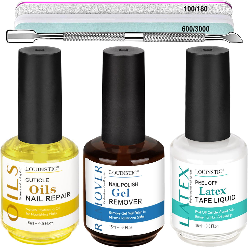 LOUINSTIC 3-in-1 Gel Nail Remover Kit bottle for quick, gentle at-home gel removal.