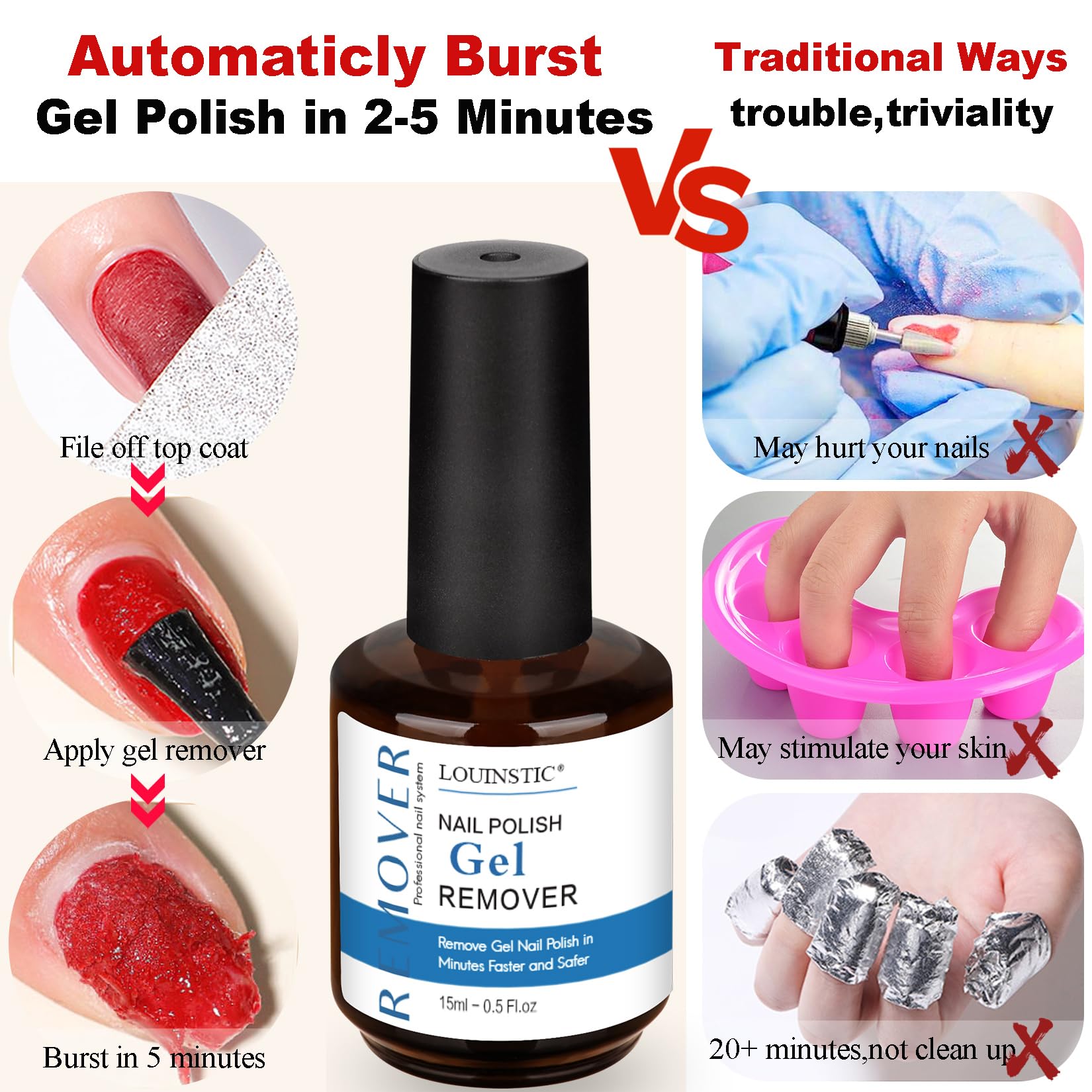 LOUINSTIC cuticle oil nourishing formula sustains healthy nails and moisturized cuticles after removal.