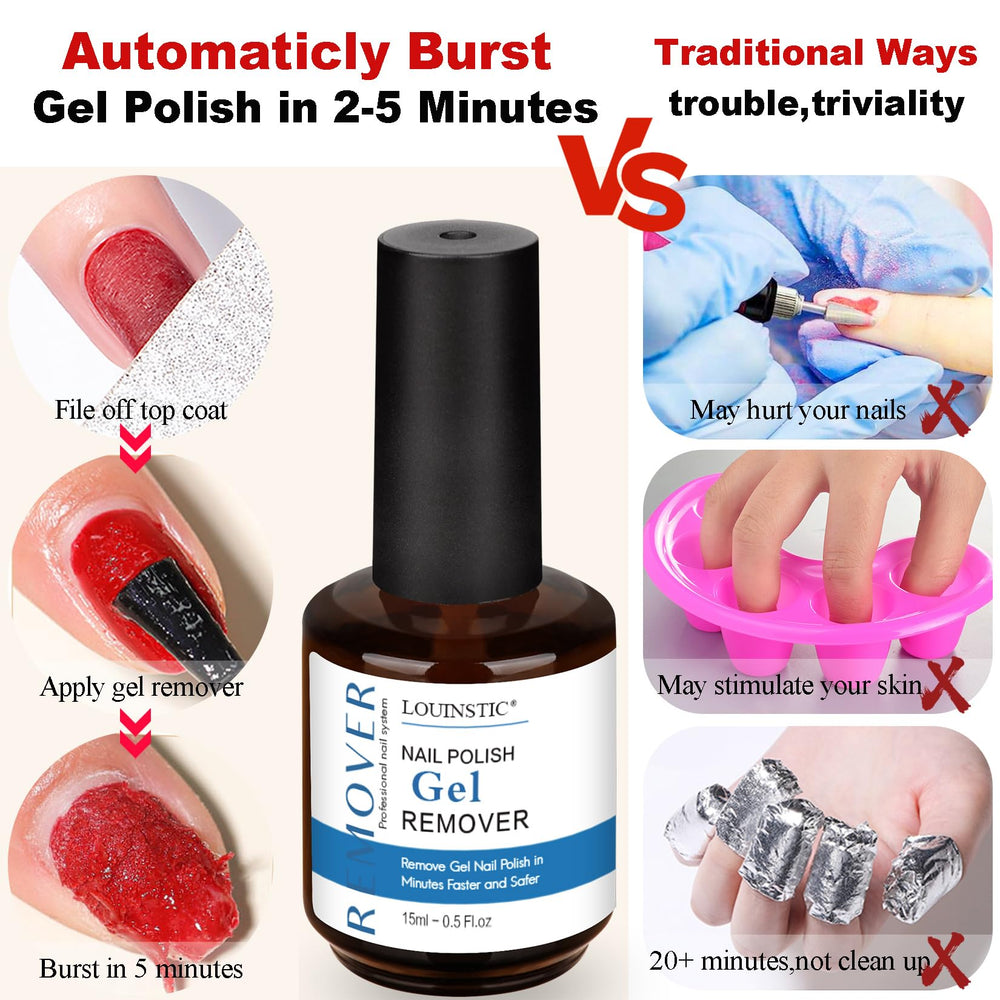 LOUINSTIC cuticle oil nourishing formula sustains healthy nails and moisturized cuticles after removal.