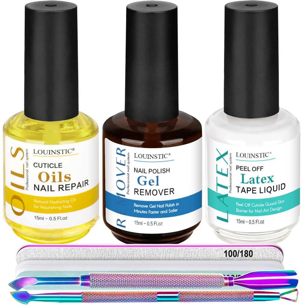 LOUINSTIC Gel Polish Remover bottle shines, enabling quick, non-acetone gel polish removal at home.