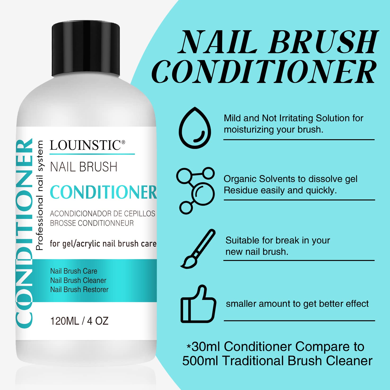 LOUINSTIC kolinsky-brush-conditioner-preserver extends brush life with gentle conditioning.