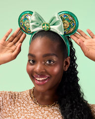Loungefly Tiana headband in vegan leather with floral stained glass motif for events.