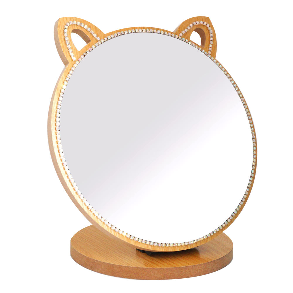 Louphee vanity mirror cat-shape front view with crystal rhinestones for chic glam