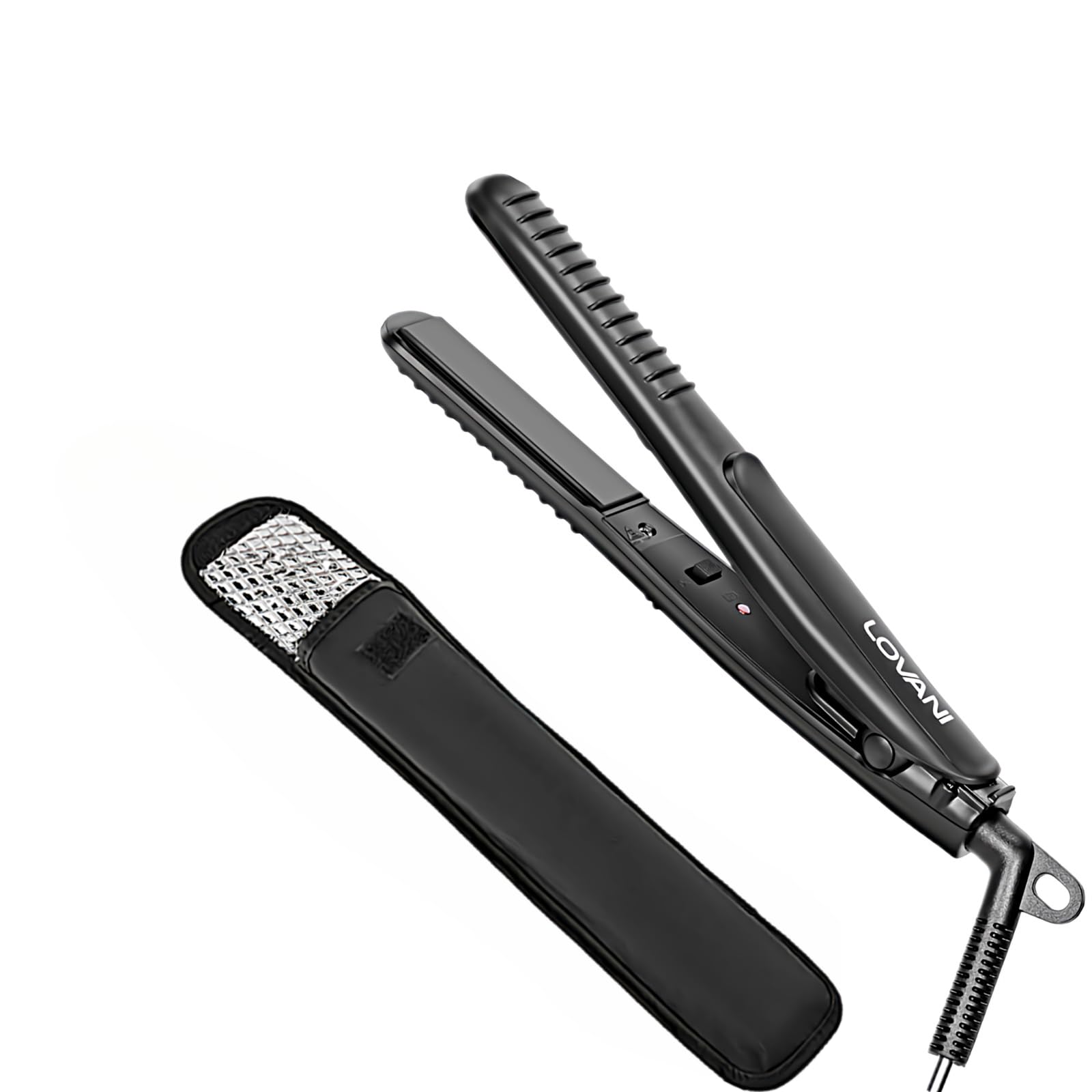 LOVANI mini flat iron travel size front view for quick, hotel-ready styling on the go.