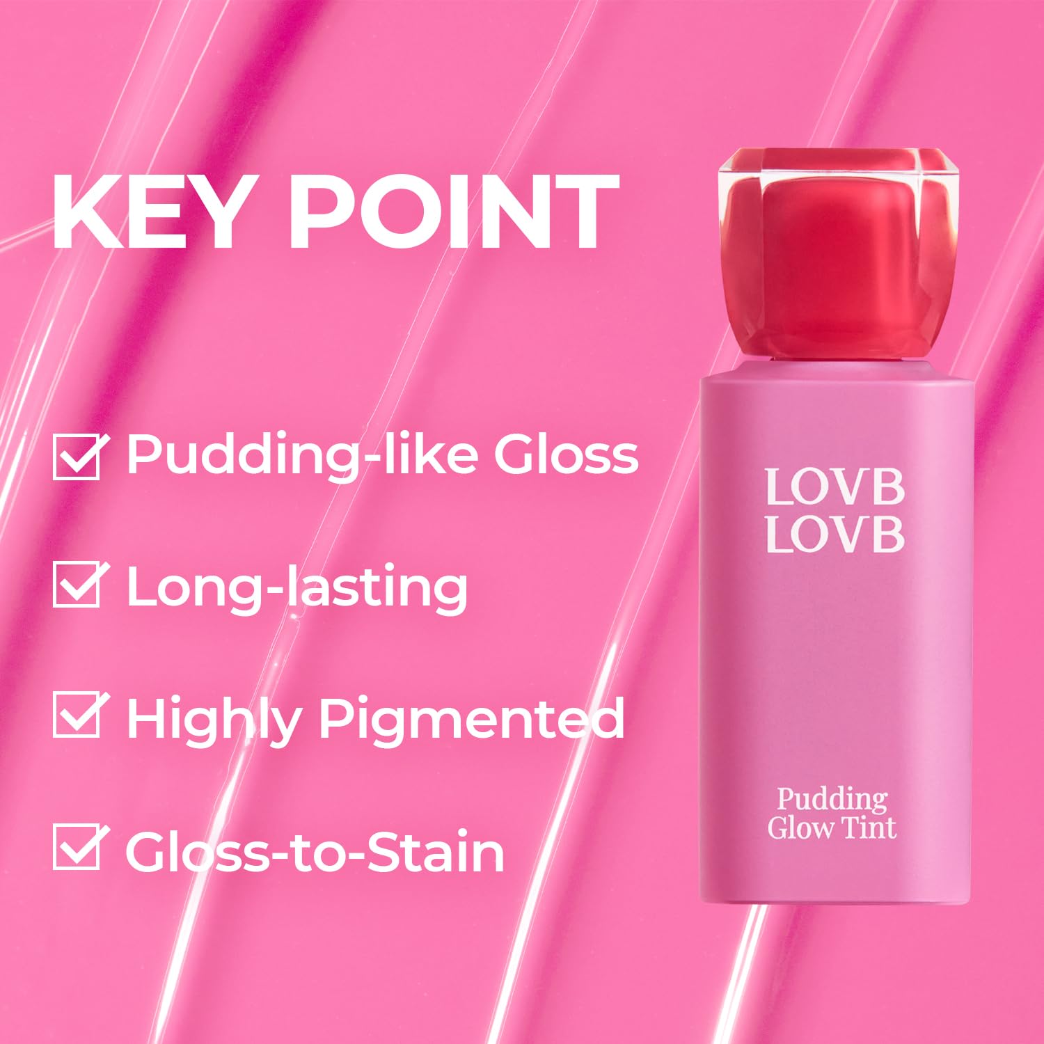 LOVB LOVB Pudding Glow lip tint application brush demonstrates smooth, non-sticky glide.