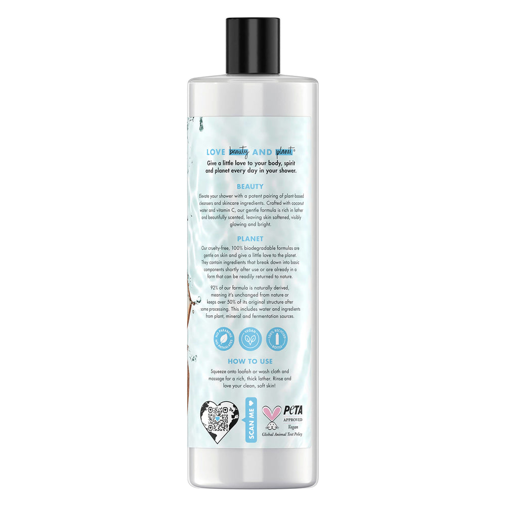 Love Beauty And Planet body wash lather close-up with coconut water and vitamin C for brightness