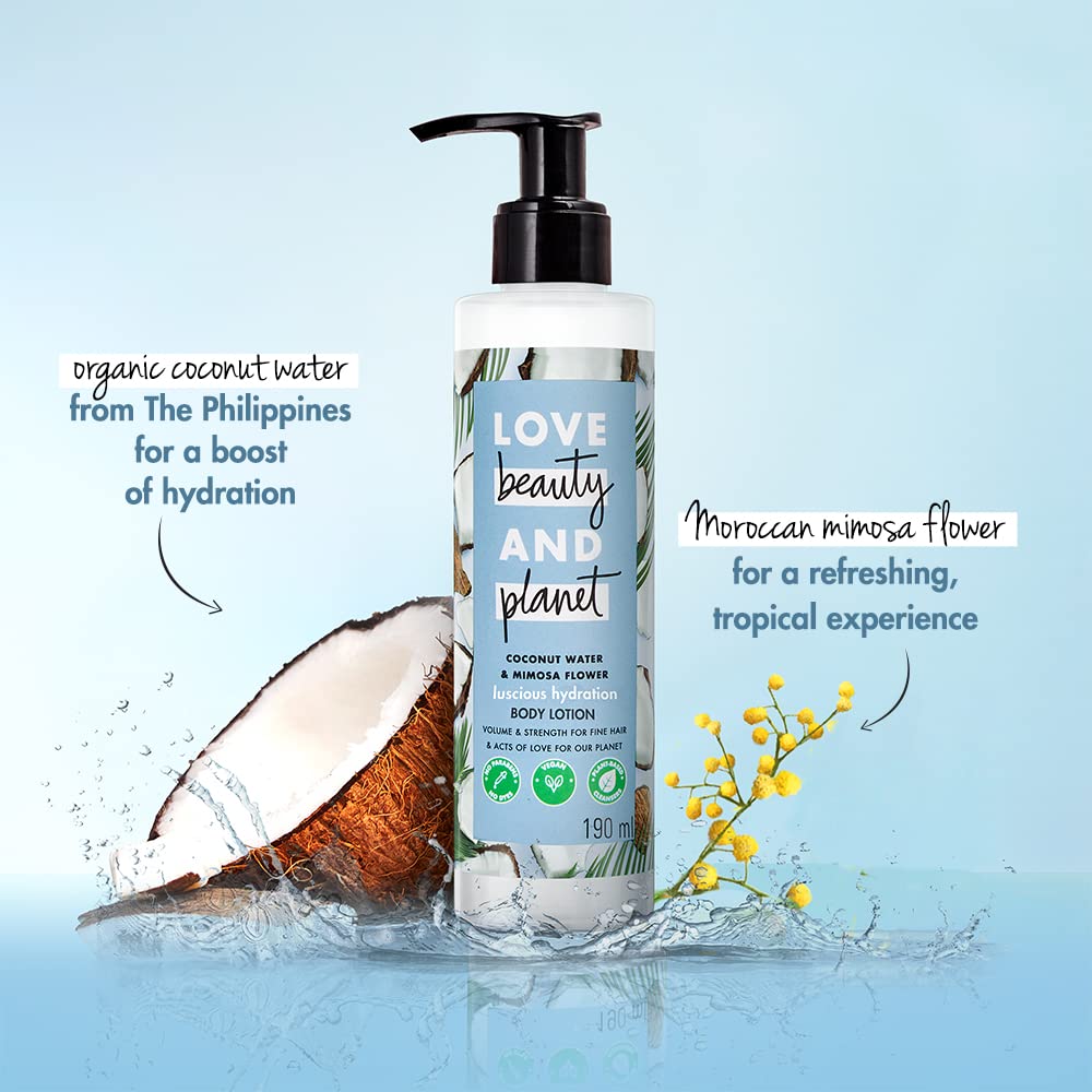 Love Beauty and Planet Luscious Hydration texture swatch illustrating non-greasy, fast-absorbing lotion