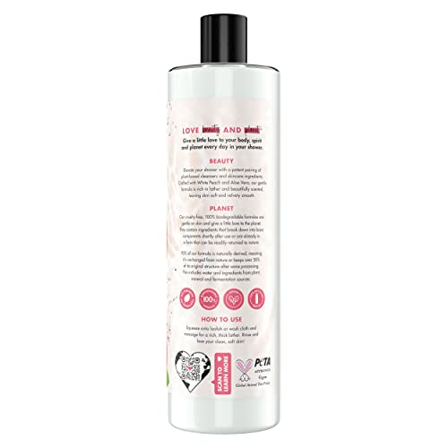 Love Beauty and Planet White Peach Aloe foam close-up signals easy rinse.