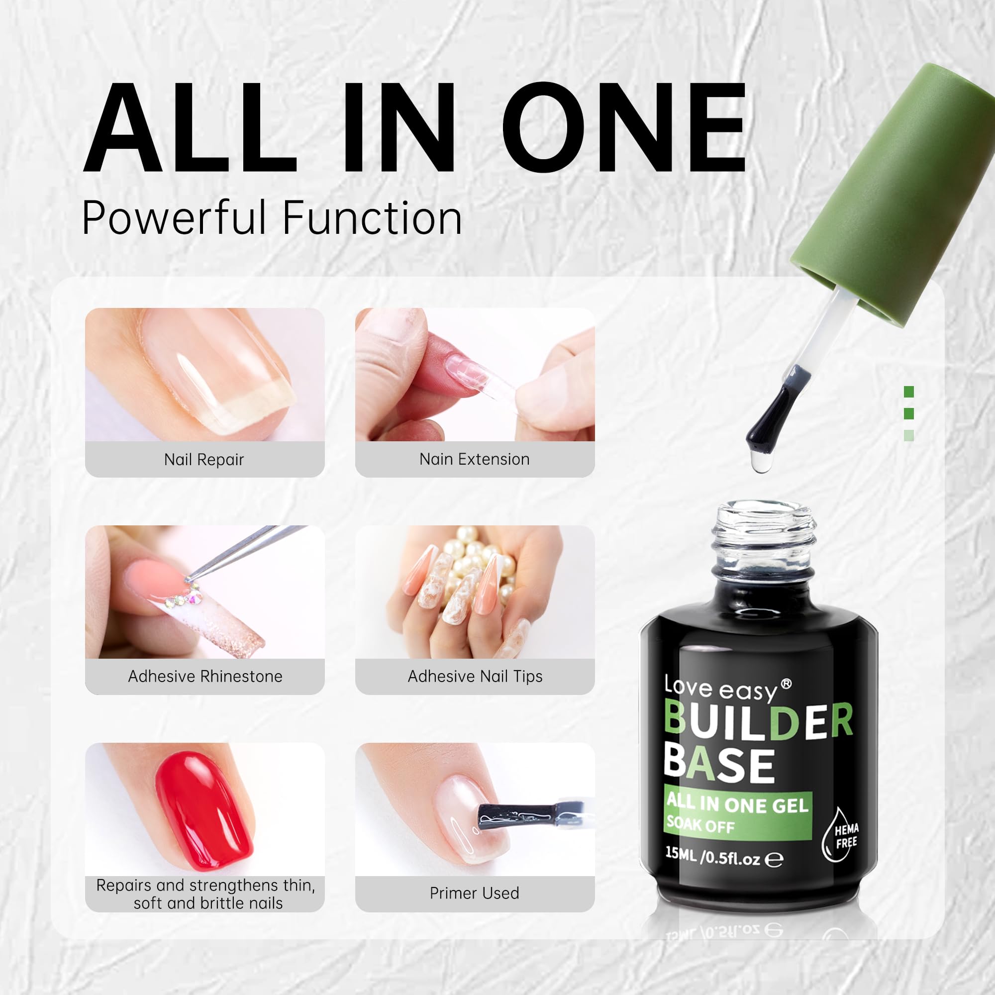 Love easy Hema Free Builder Gel self-leveling appearance helps smooth ridges for durable nails.