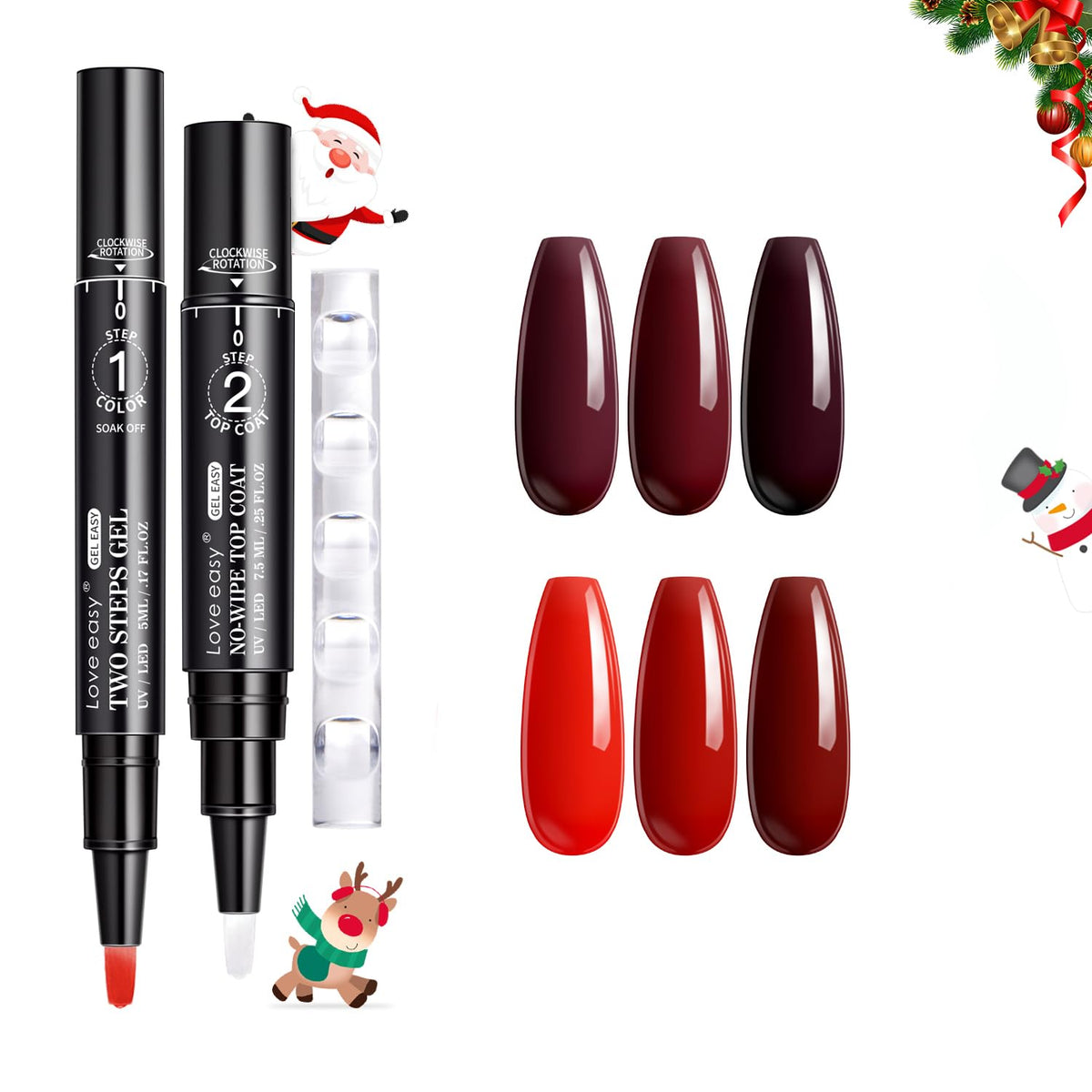 Love easy Hema Free Gel Nail Pen Set 6 piezas, rojo intenso en caja.