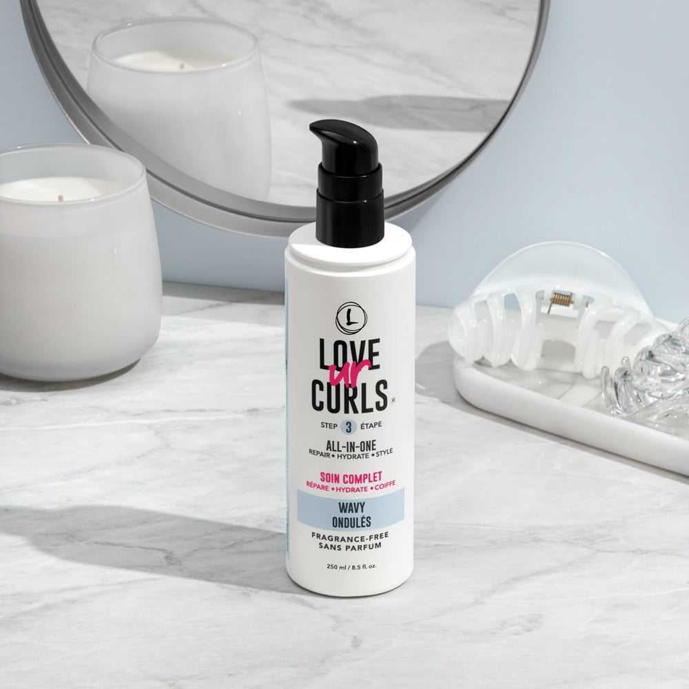 Love Ur Curls 3-step system poster highlights sequential use for optimal curl care