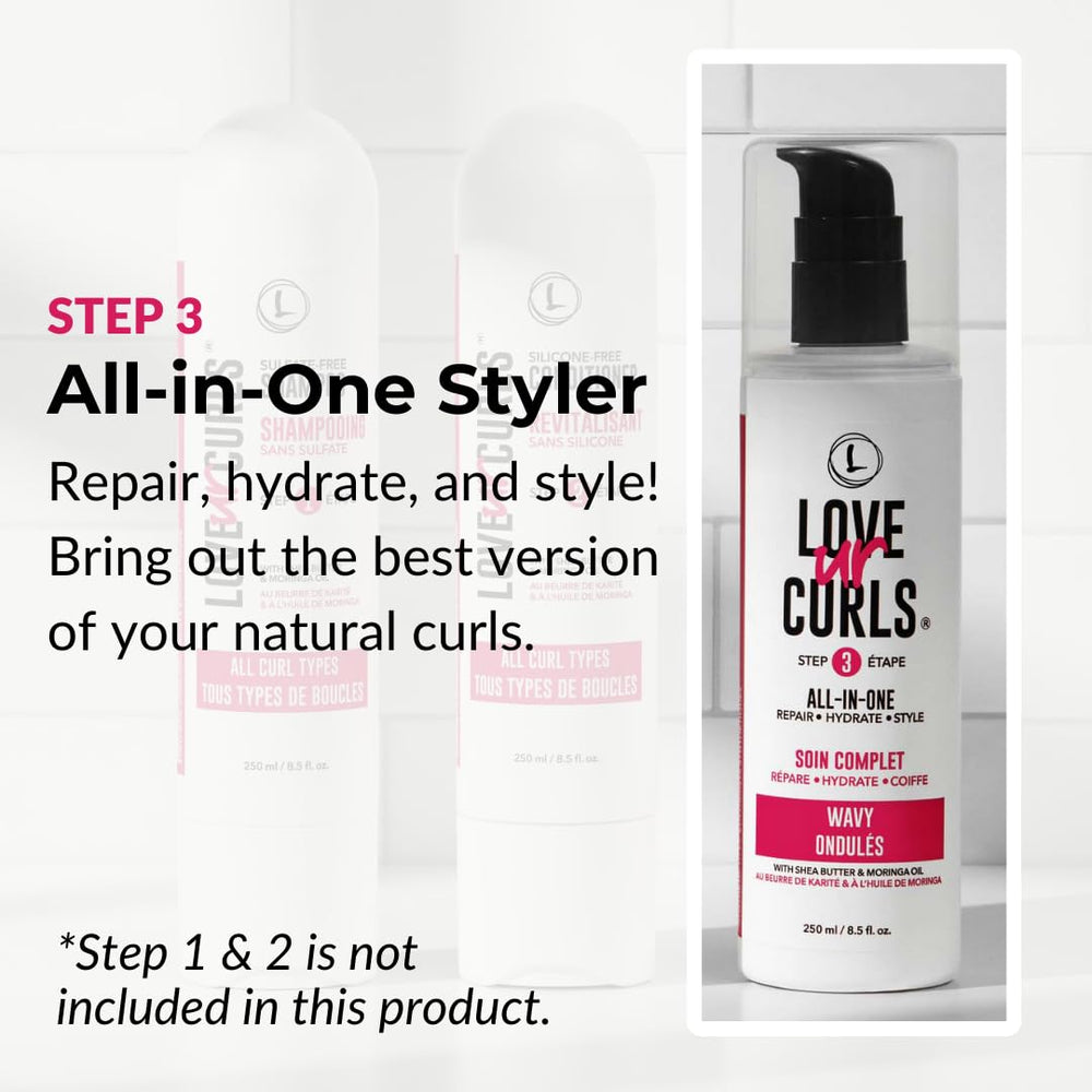 Love Ur Curls All-in-One Styler texture close-up shows creamy non-greasy formula