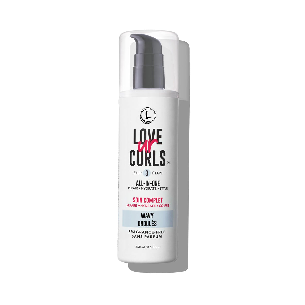 Love Ur Curls fragrance-free all-in-one bottle highlights a lightweight curl cream for defined waves and hydration