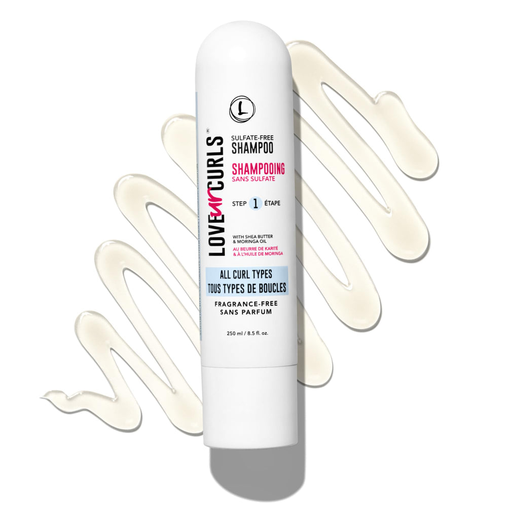 Love Ur Curls fragrance-free shampoo lather shows gentle cleansing for curls.
