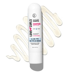 Love Ur Curls fragrance-free shampoo lather shows gentle cleansing for curls.