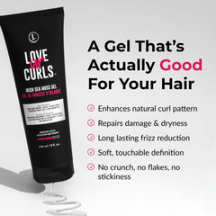 Love Ur Curls Irish Sea Moss Gel pump dispenser image emphasizes controlled release for day-long styling.