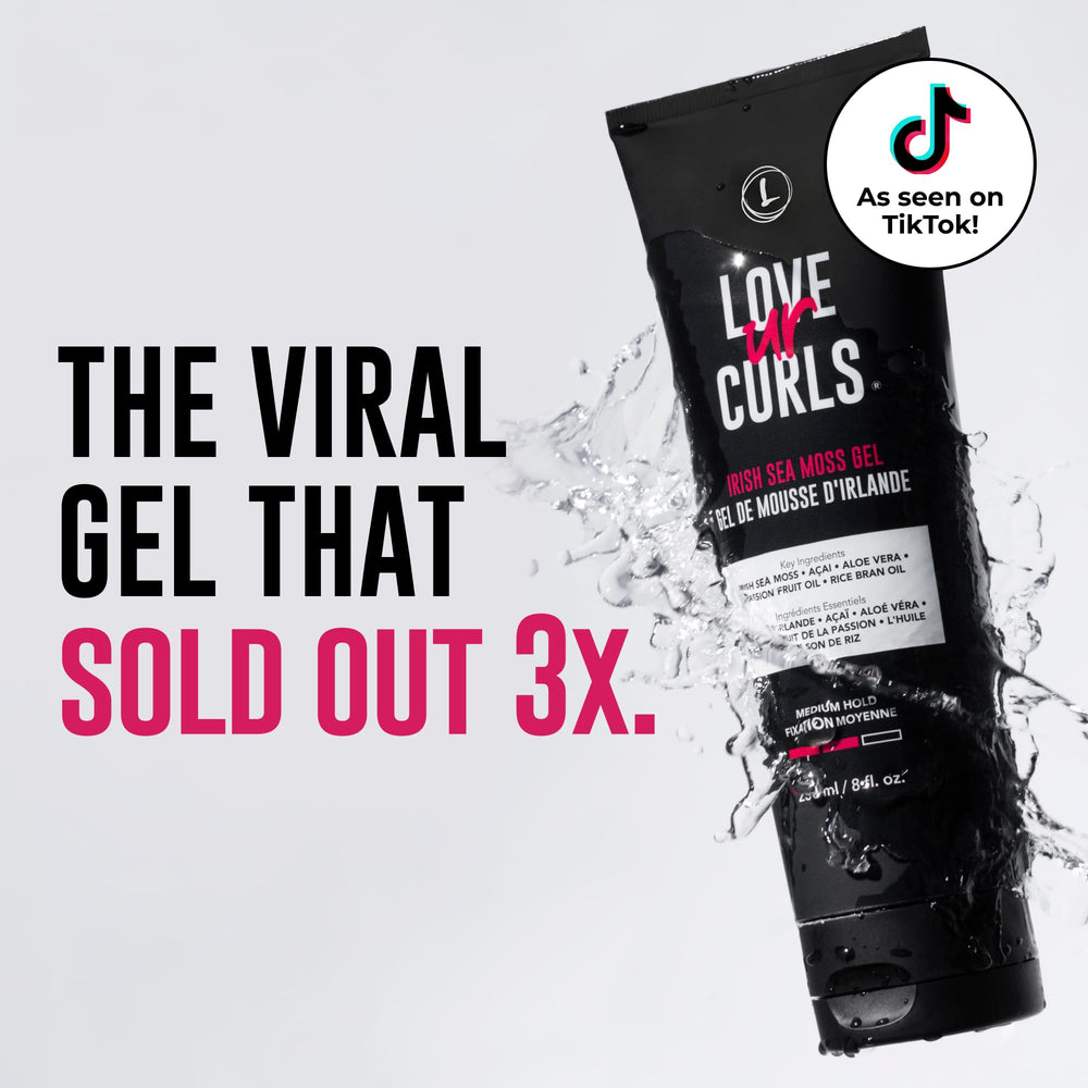 Love Ur Curls Irish Sea Moss Gel texture close-up highlights nonsticky, lightweight feel.