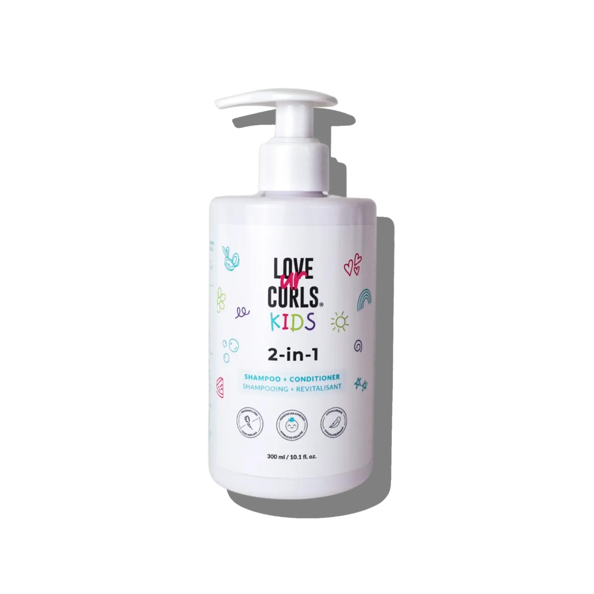 Love Ur Curls Kids Luck 2in1 shampoo bottle promotes tear-free detangling