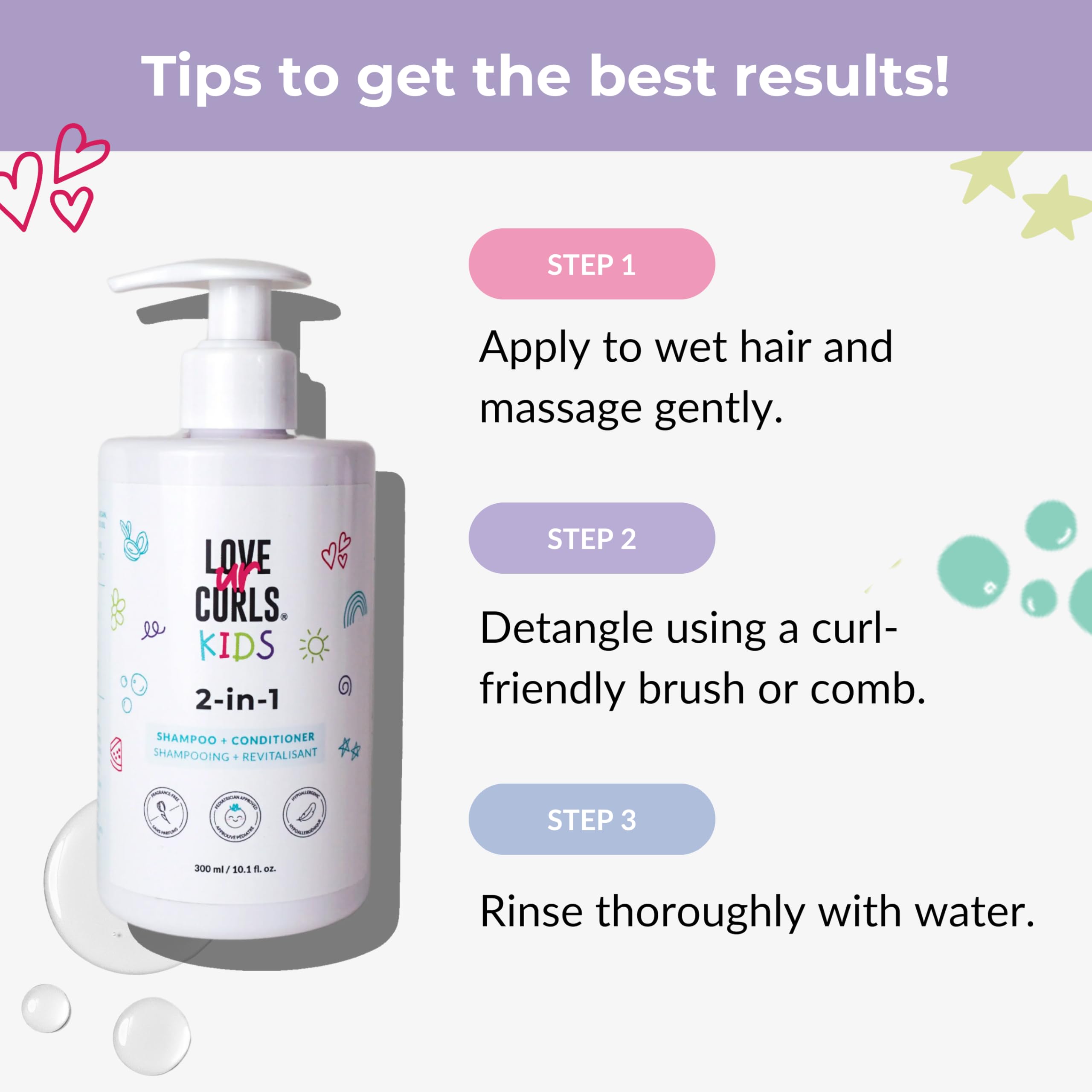 Love Ur Curls Kids pediatrician-approved hypoallergenic packaging emphasizes gentleness