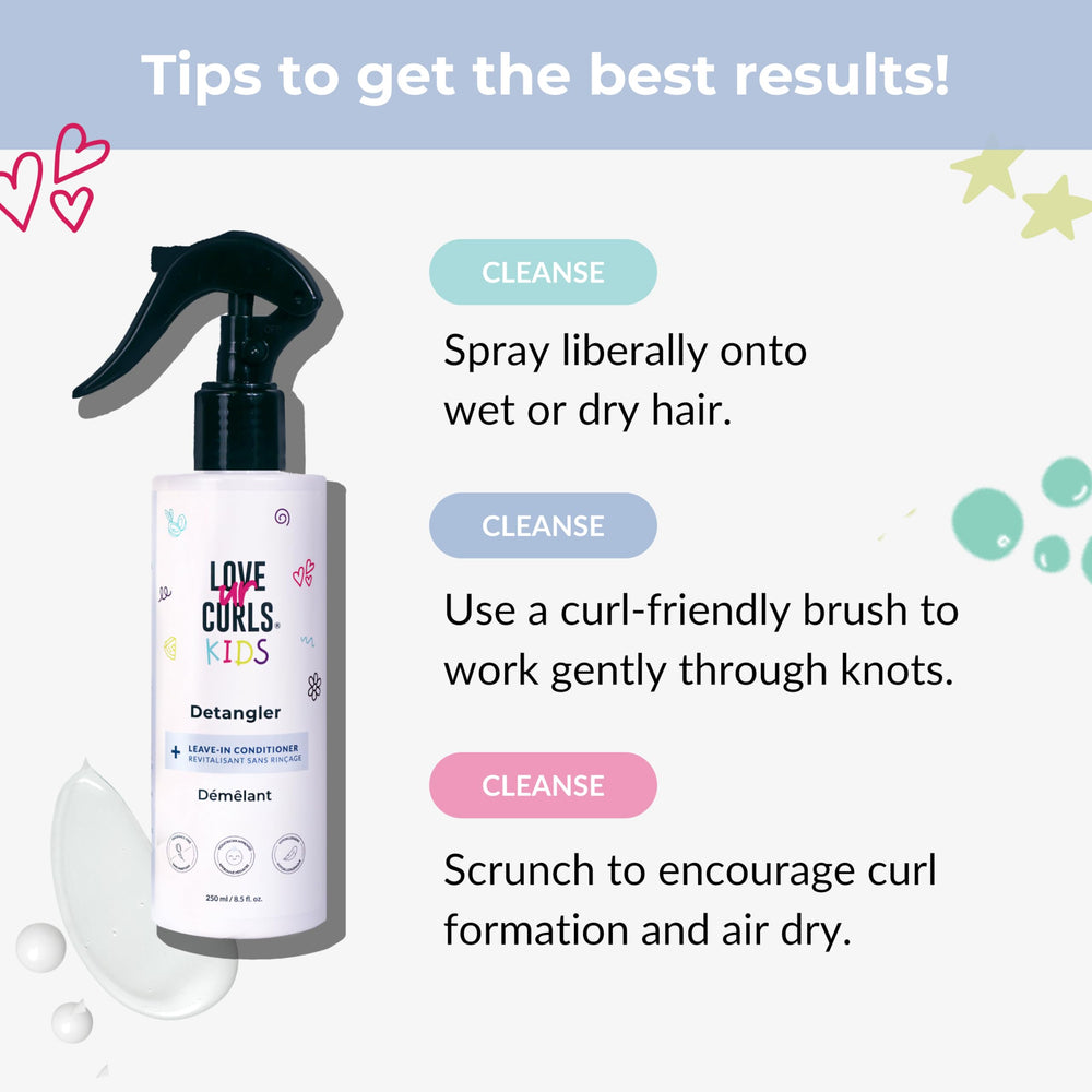 Love Ur Curls Kids Detangler bottle with pediatrician-approved badge.