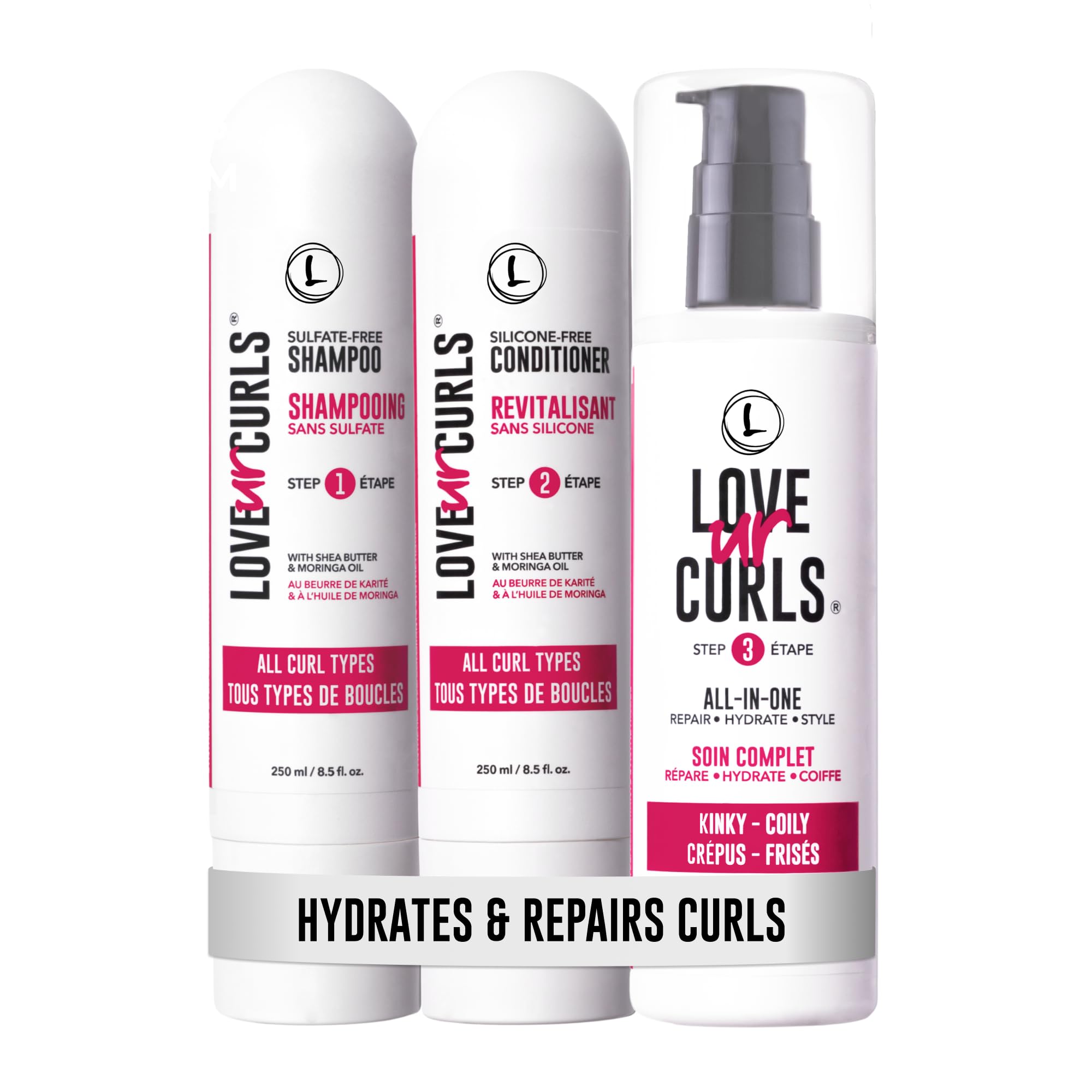 Love Ur Curls shampoo bottle closeup showing gentle cleansing for kinky coils