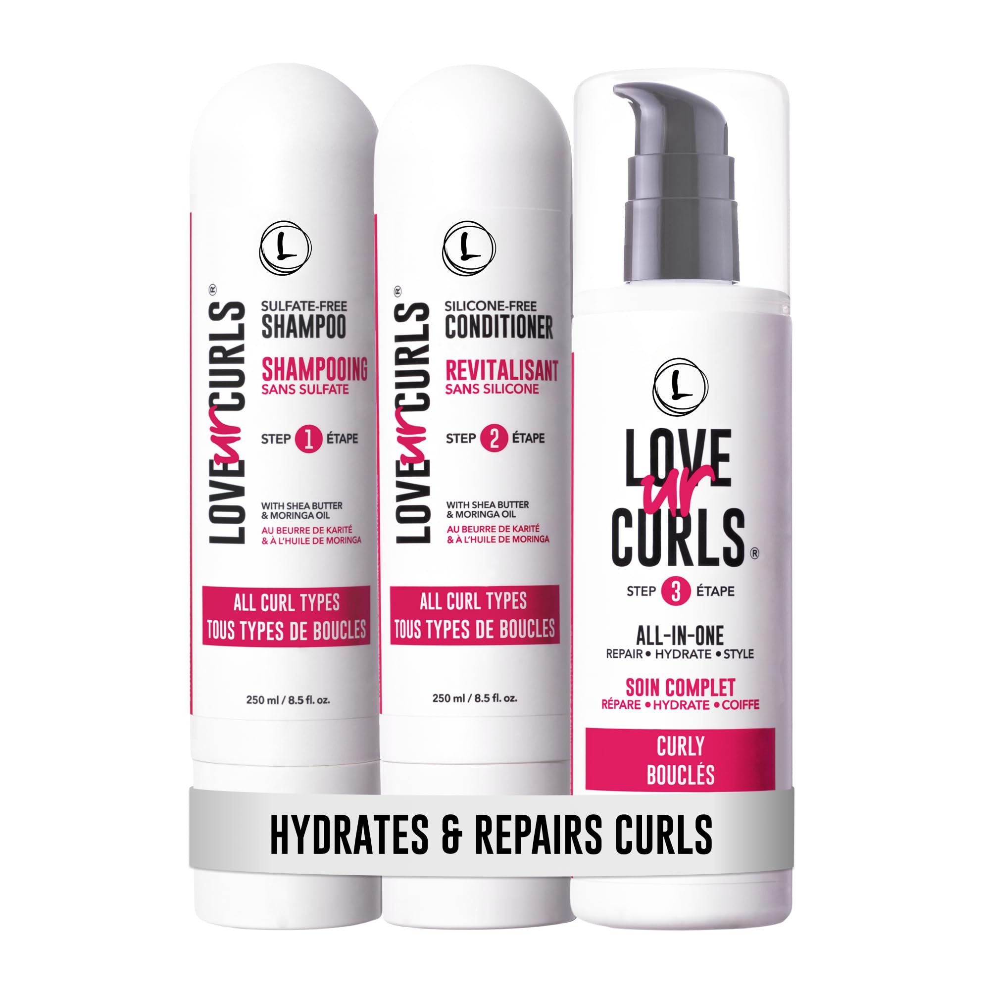 Love Ur Curls shampoo bottle close-up showing gentle cleansing for defined curls