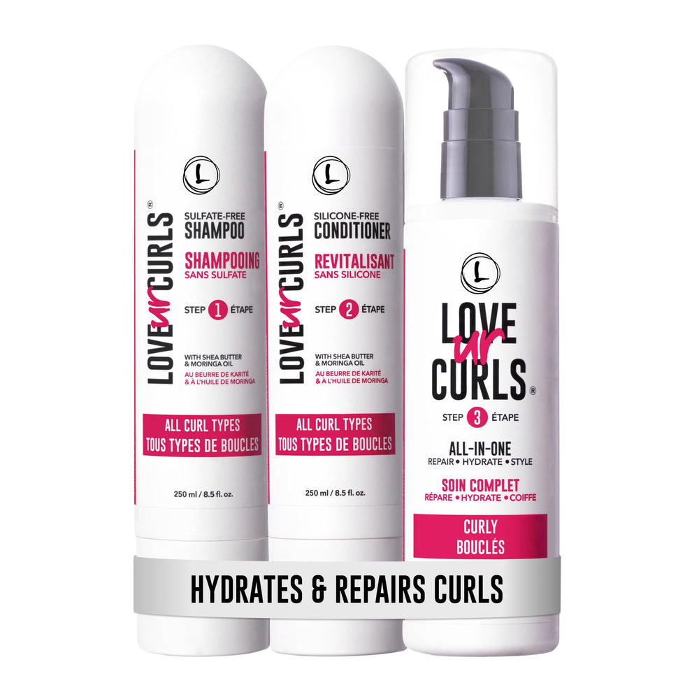Love Ur Curls shampoo bottle close-up showing gentle cleansing for defined curls