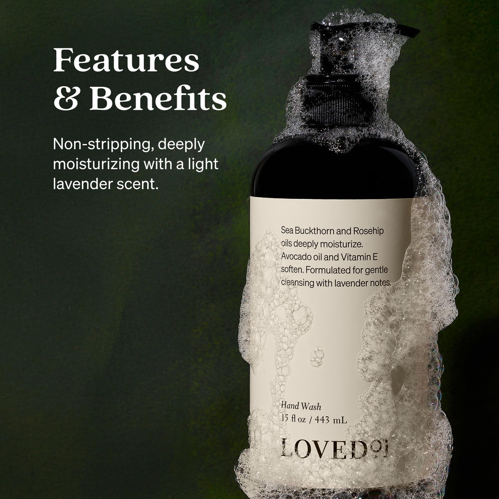 Loved01 Hand Wash pour demonstrates easy dispensing for daily cleansing.
